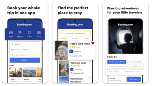 screenshot of Booking.com Google Play Store page, one of the best apps to use while travelling